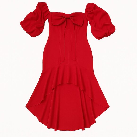 Luxxel Dresses & Skirts - NWT LUXXEL Hi/Lo Ruffled Off-Shoulder Sleeve Large Bow Cocktail Party Dress M